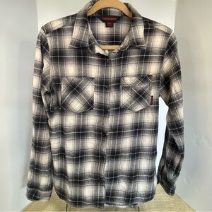 Tough Duck Women's Black and cream Plaid Flannel Button Down Shirt